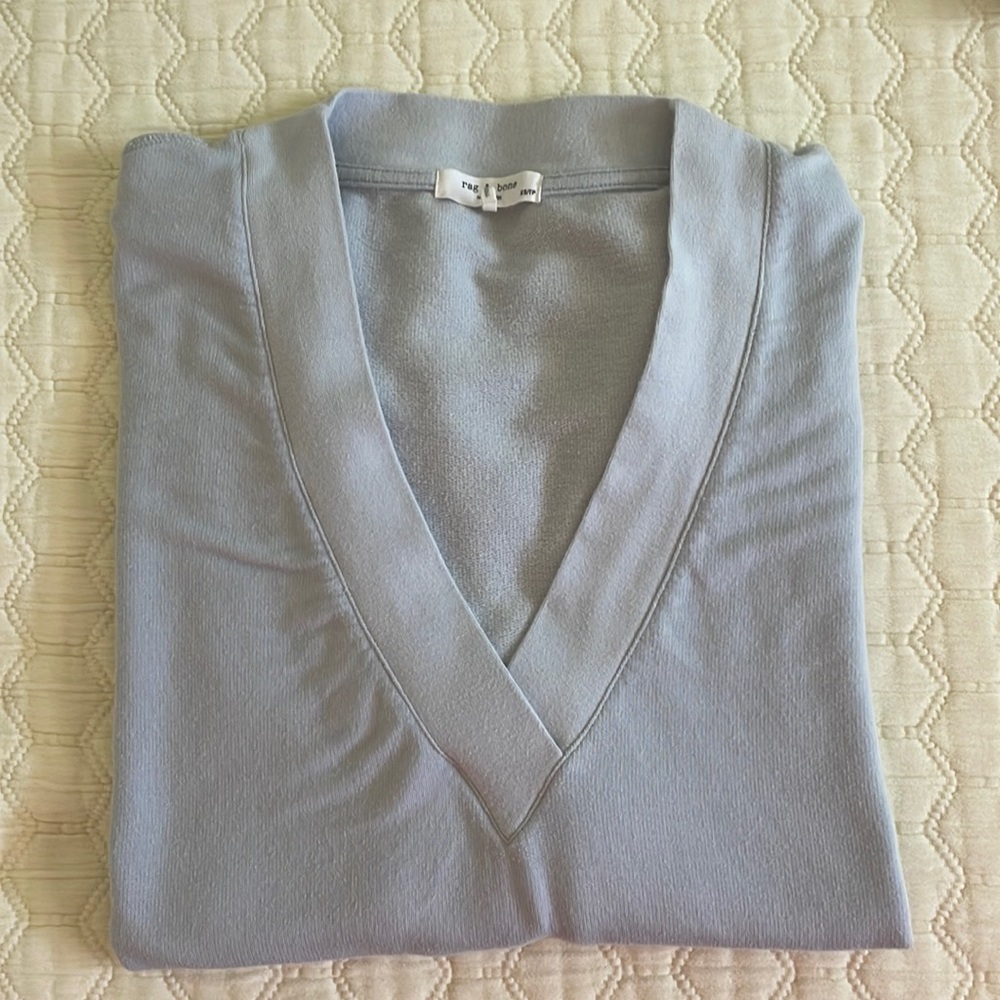 Rag & Bone Flora Cozy Jersey Pullover, Relaxed Fit V-Neck Sweatshirt, XS/TP